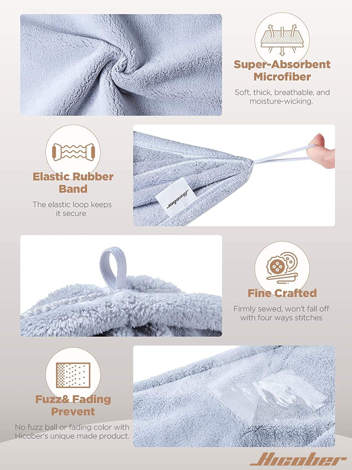 Noviquea Luxury Microfiber Hair Towel Wrap, Super Absorbent Quick Dry Hair Turban for Wet Hair, Soft Anti Frizz Hair Drying Towel for Women